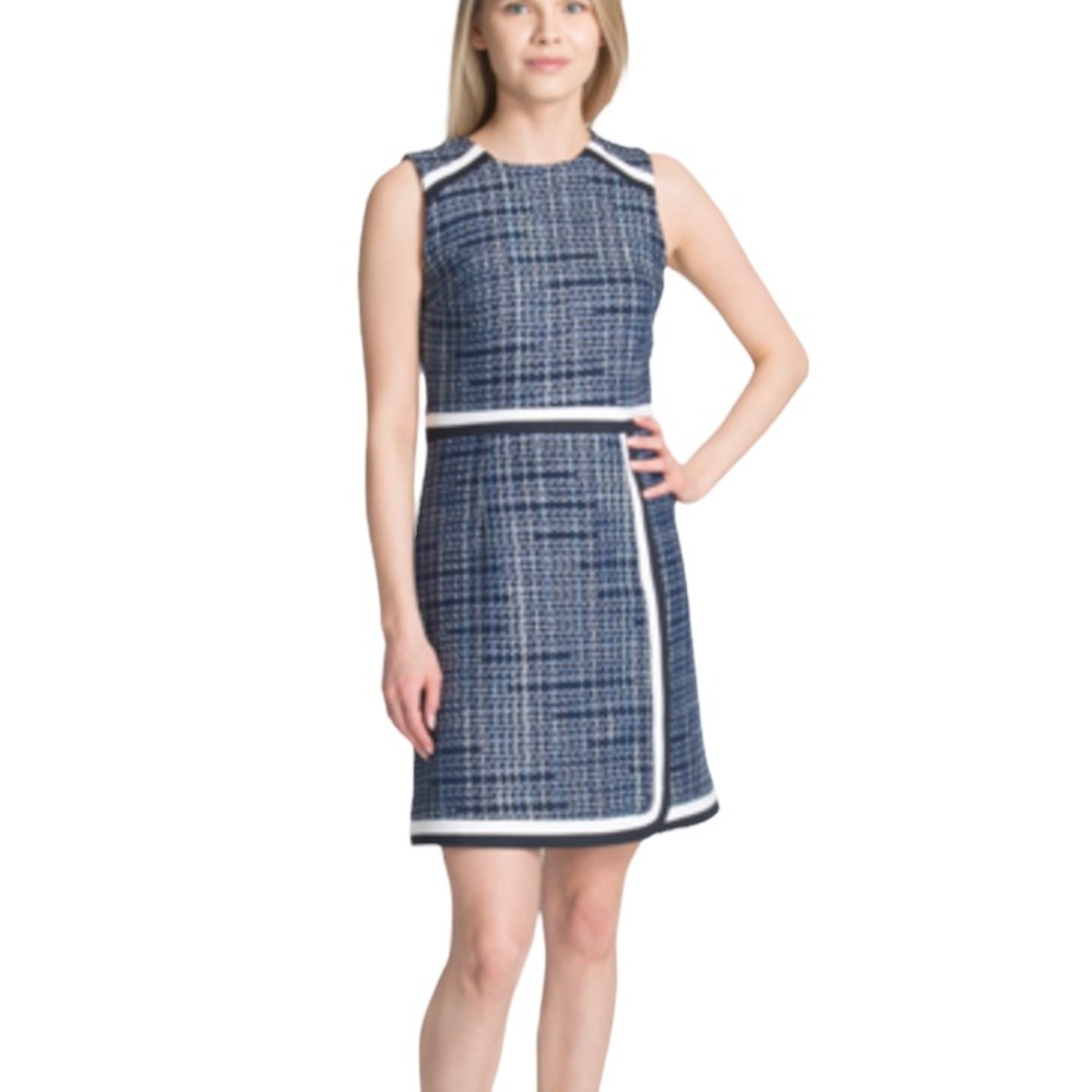 Judith & Charles Blue Tweed Sleeveless Tunic Sheath Mini Dress - 8